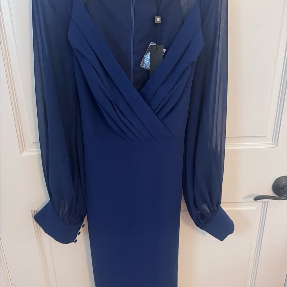Badgley Mischka Navy Long Sleeve Dress